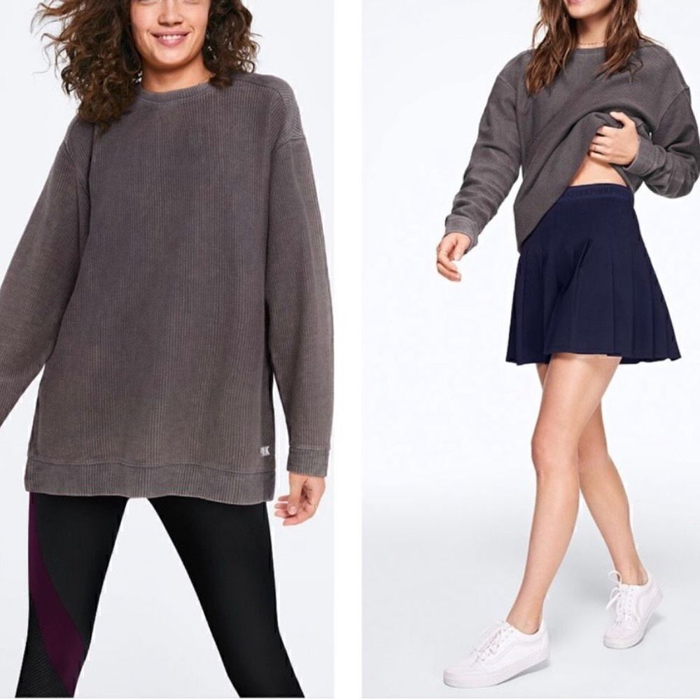 Victoria's Secret PINK Washed Campus Ribbed Crewneck Long Sleeve Pullover XS - Picture 2 of 13